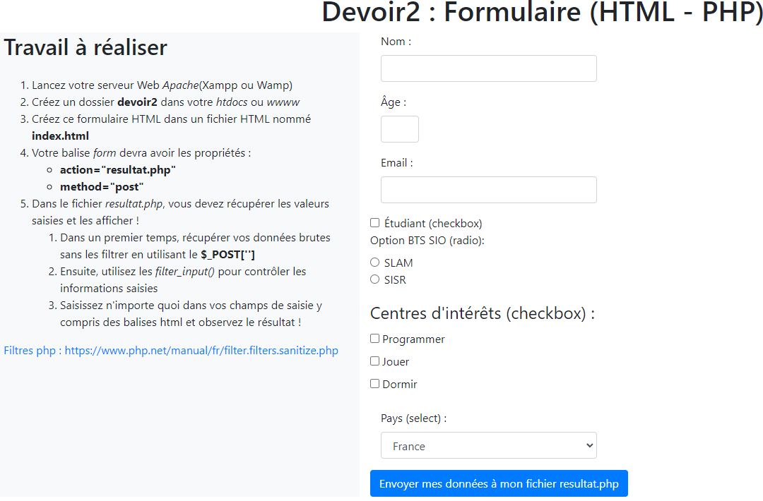 Formulaire HTML