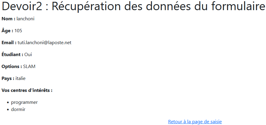 Récupération des données du formulaire avec PHP